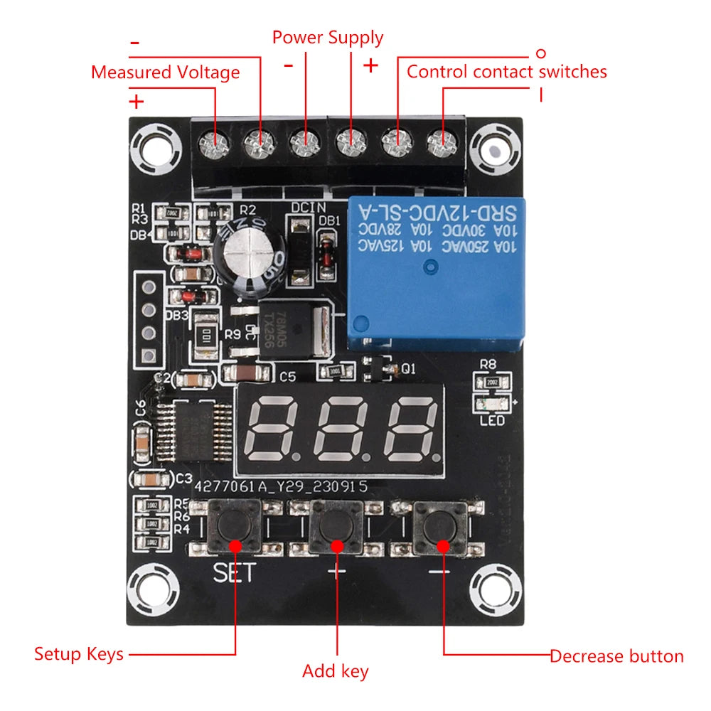 DC 9V 12V 24V Voltage Detection Relay Module Circuit Monitoring Module Overvoltage Protection Discharge Monitoring Board