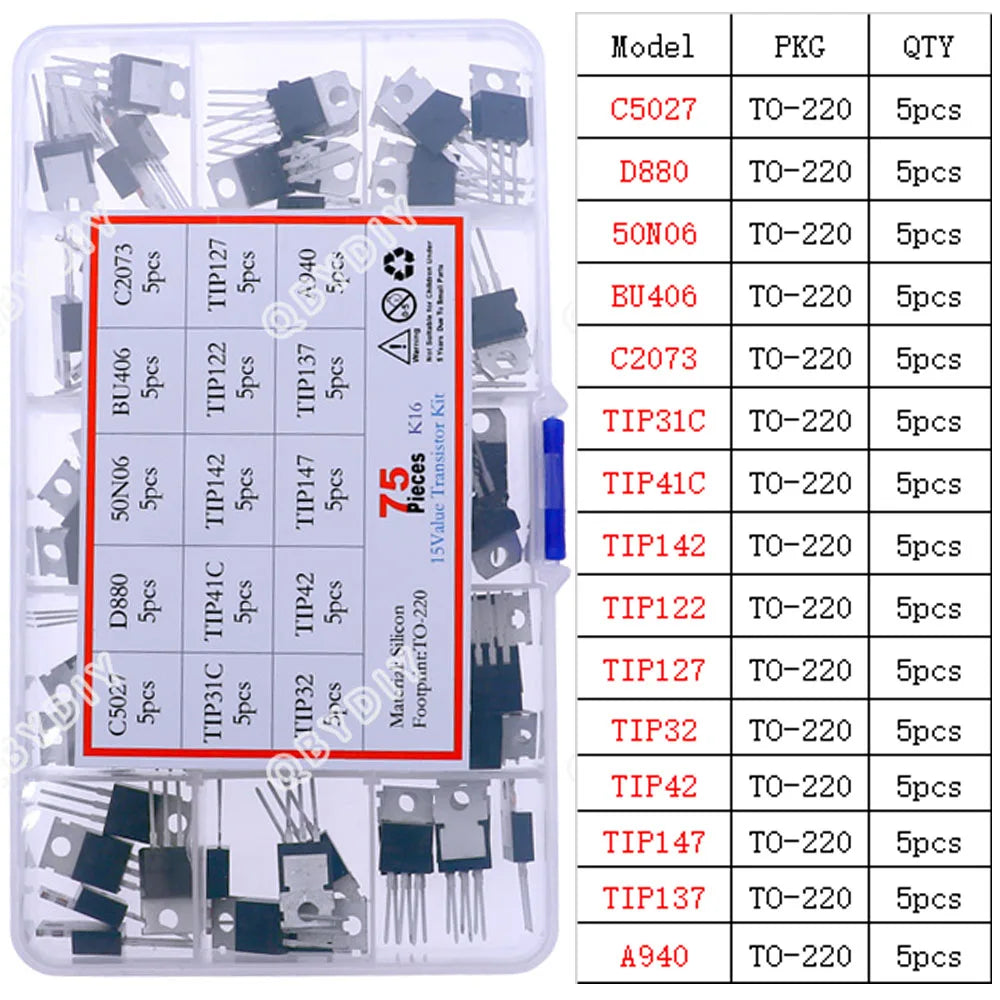 TO-92 TO-92L TO-126 TO-220 Series Mosfet Triode Thyristor PNP NPN Transistor Assortment Kit Box