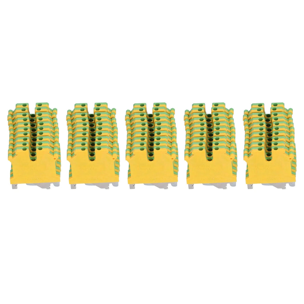 50Pcs Grounding Terminal Pure Copper DIN Rail Mounted Earth Terminal Block Yellow Green TYP USLKG‑3