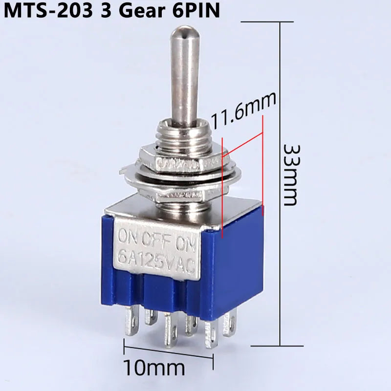 5/10 PCS,Toggle Switches,Deep Blue,Mini,6 Pin,ON-ON/ON-OFF-ON,DPDT,Power Switch Button,3A/250V,6A/125V AC,MTS-202,Switch