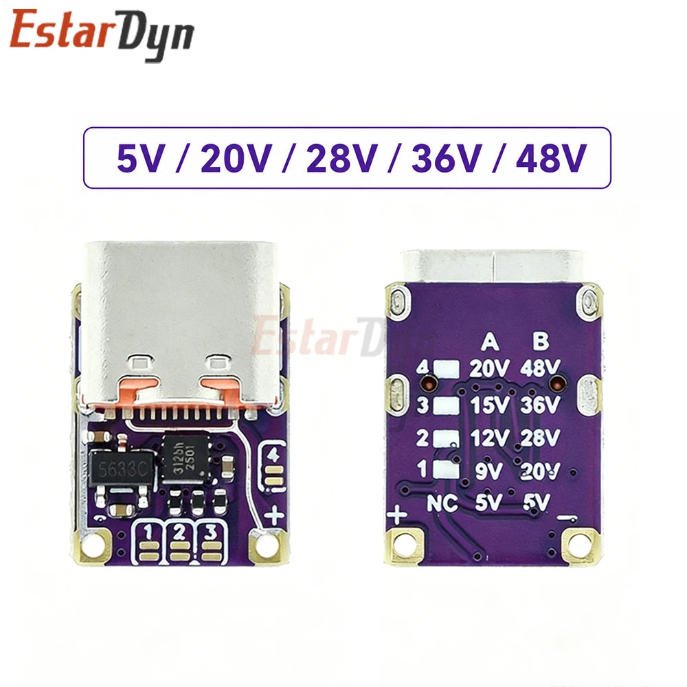 Estardyn PD3.0 PD3.1 QC3.0 Deceiver Fast Charging Module DC 5/9/12/15/20/28/36/48V Voltage Trigger PD to DC Type C Interface