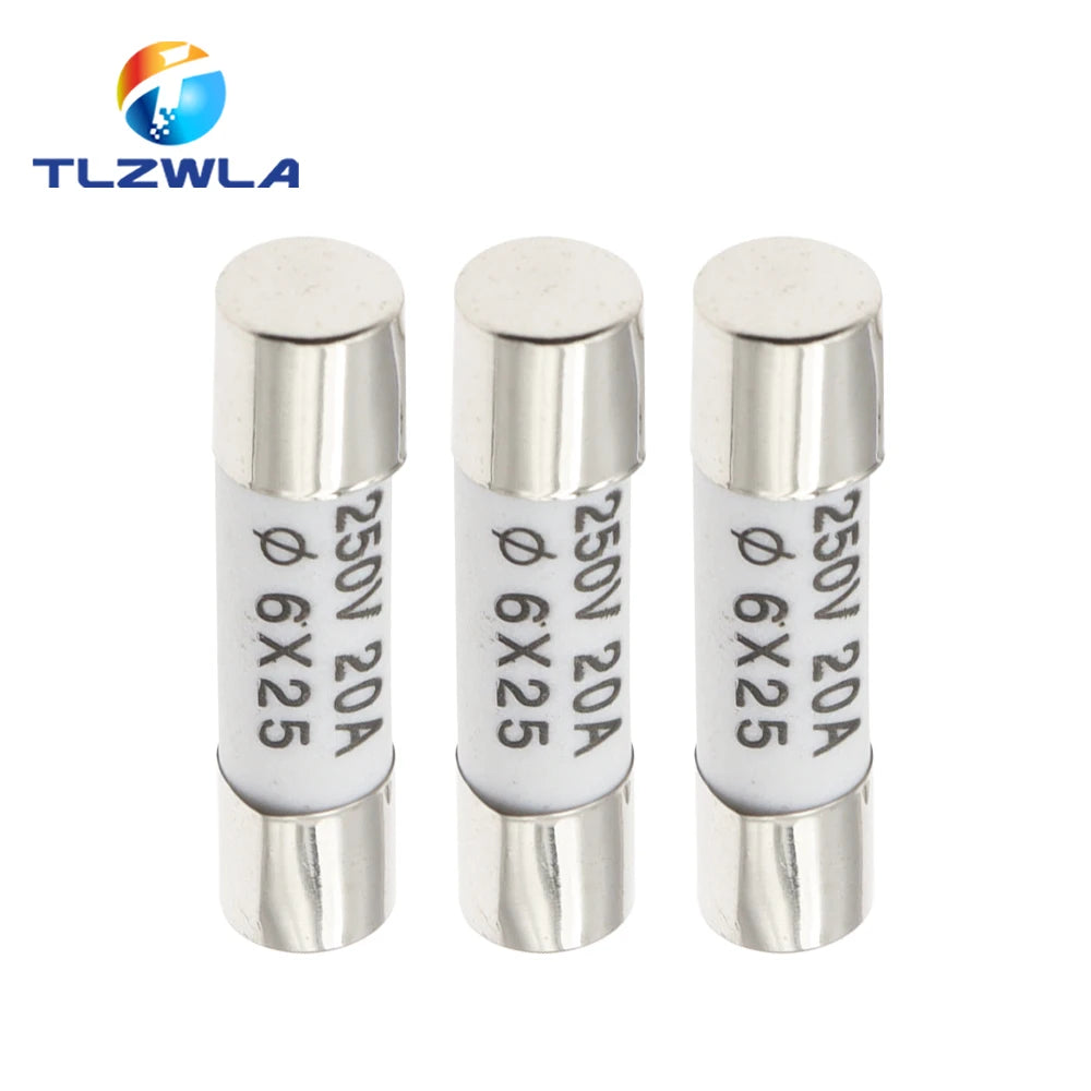 10PCS 6*25mm Ceramic Fuse 6*25 Ceramic insurance Tube 6X25MM 0.5A 1A 2A 3A 5A 6A 7A 8A 10A 15A 20A 25A 30A 250V RO57 Fuse BS1362