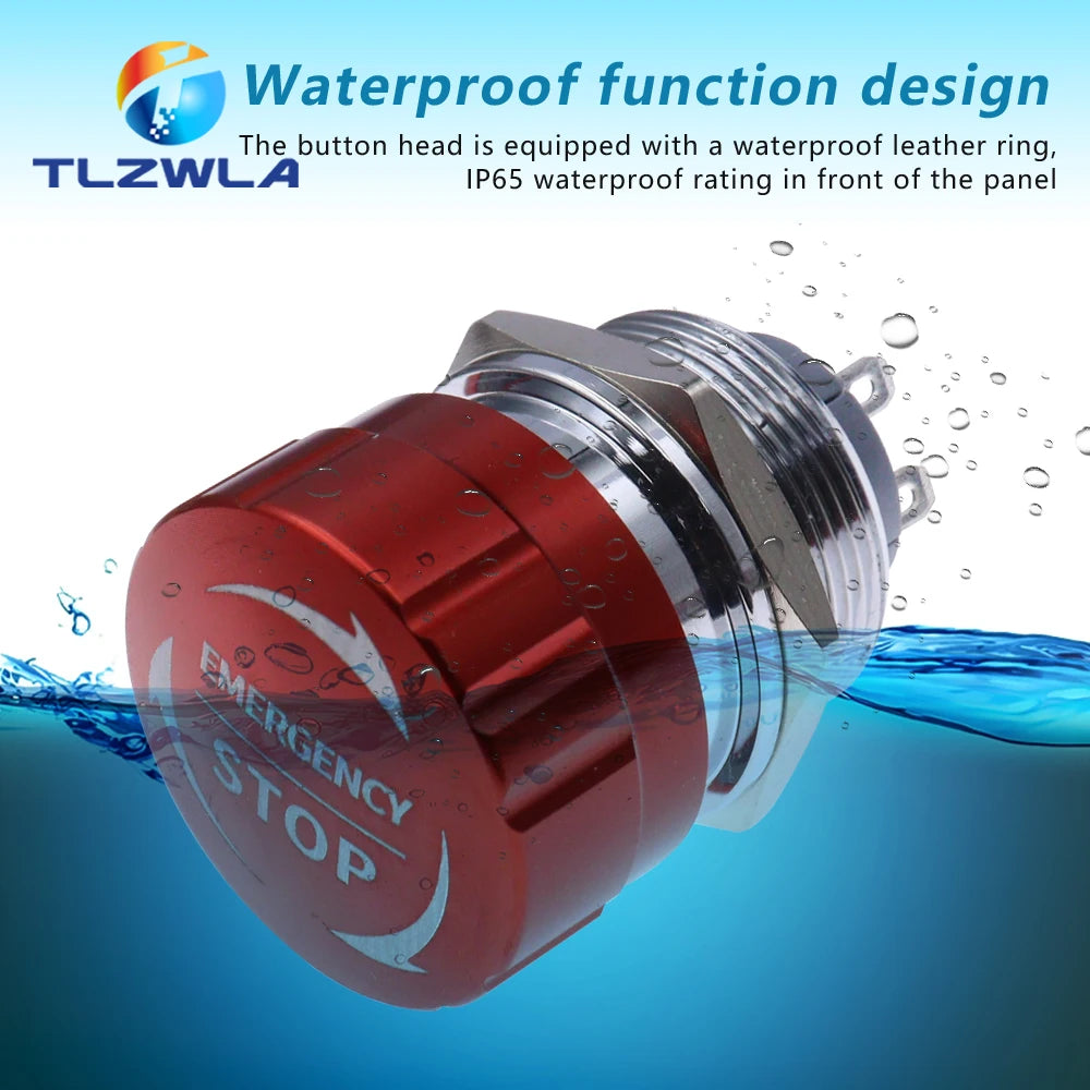 16/19/22mm Metal Emergency Stop Button Switch Stainless Steel Anti-slip Waterproof Mushroom Head Rotation Reset PTEN ﻿