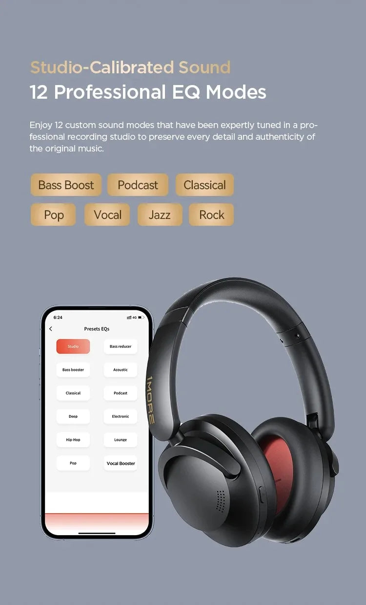 1MORE SonoFlow Pro HQ51 ANC Headphones Bluetooth 5.4 Hi-Res LDAC 40mm DLC Driver 42dB QuietMax ANC 100H Battery Over-Ear Headset