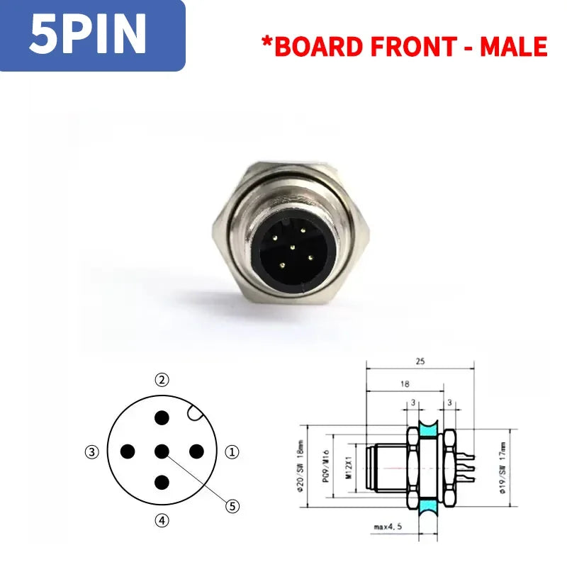 1pcs M12 4pin 5 8Pin Sensor Connector Panel Back Mount Waterproof Flange Socket Threaded Coupling Male&Female A Code Connectors
