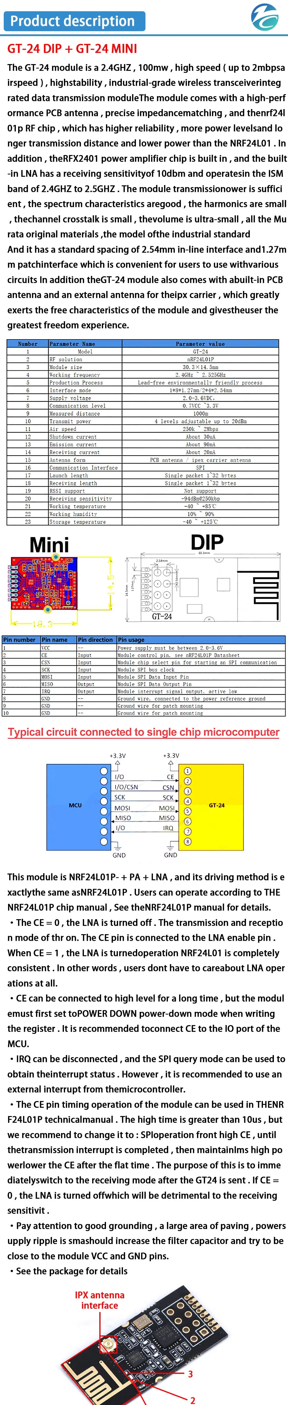 wireless data transmission module 2.4GHz NRF24L01 upgrade version NRF24L01+PA+LNA 1000 Meters For Arduino