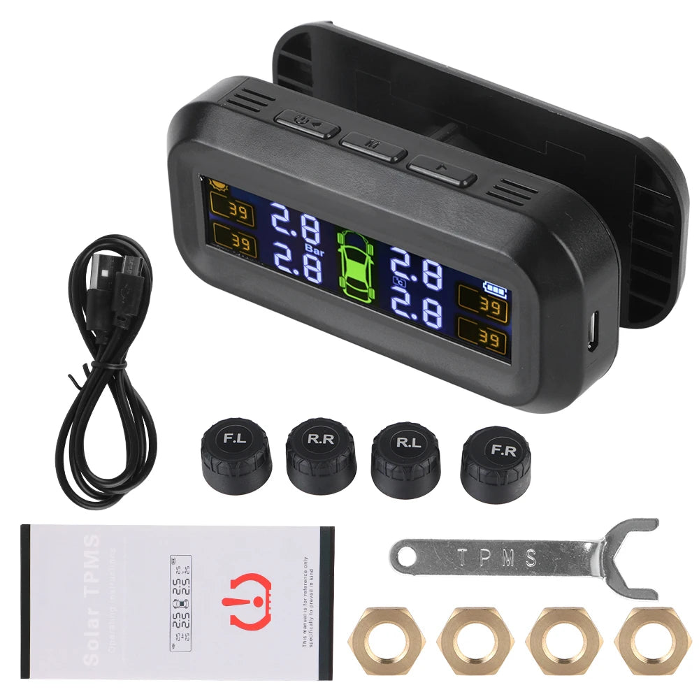 Temperature Warning Fuel Save Tire Pressure Monitoring System Solar TPMS With 4 External Sensors Car Tyre Pressure Monitor