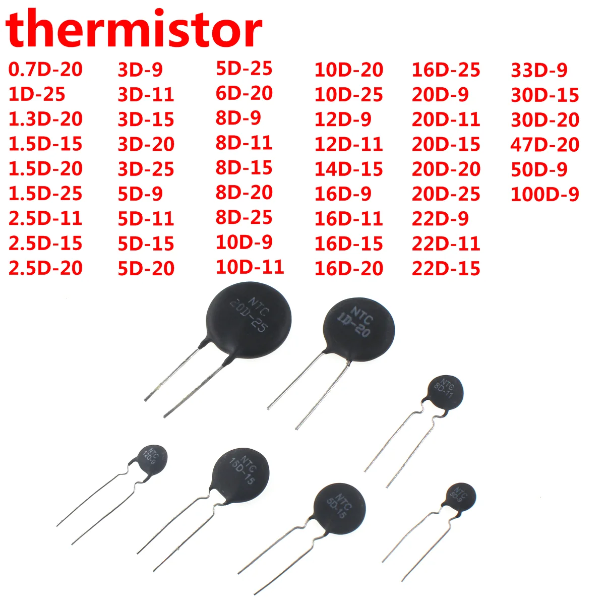 100/50/20/10pcs thermistor 10d-11 3d-9 5d-9 8d-9 20d-9 33d-9 16d-15 20d-20 30d-20 3d-20 6d-20 3d-2020d-20 3d-25  10d-25 20d-25