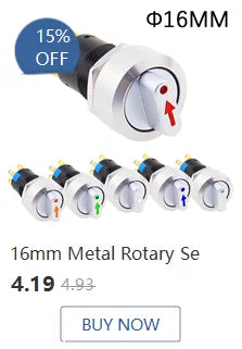 1pc 16mm 19mm 22mm Waterproof Metal Latching Emergency STOP Mushroom Push Button Switch Button Switch Knob Rotary Switch