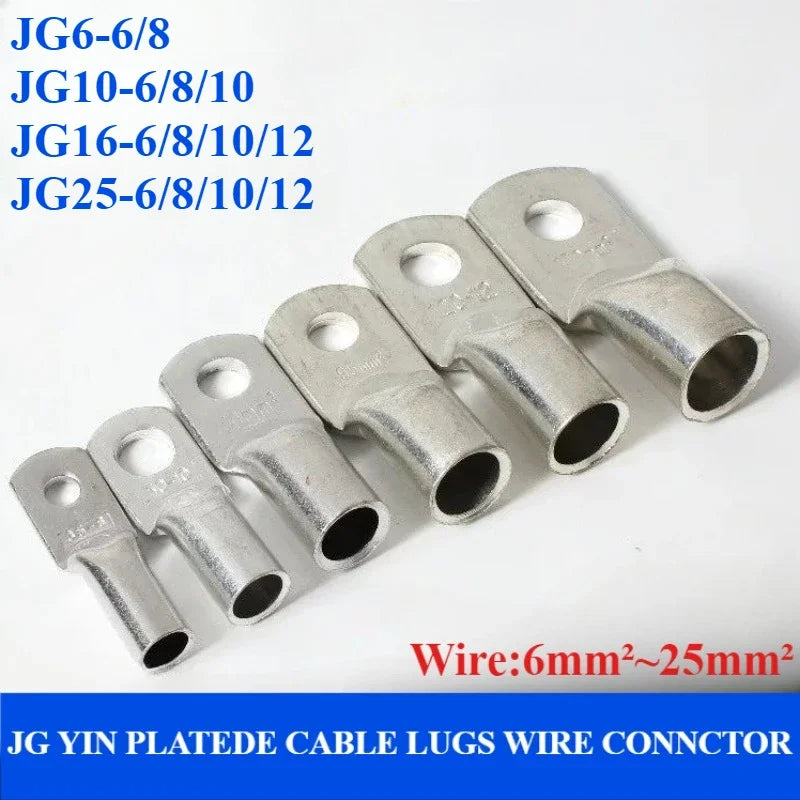 JG Copper Terminal Crimp Terminal Ring Lug Tin Plated Terminal For Connection Electric Cable Power M6 M8 M10 M12 Solid Connector