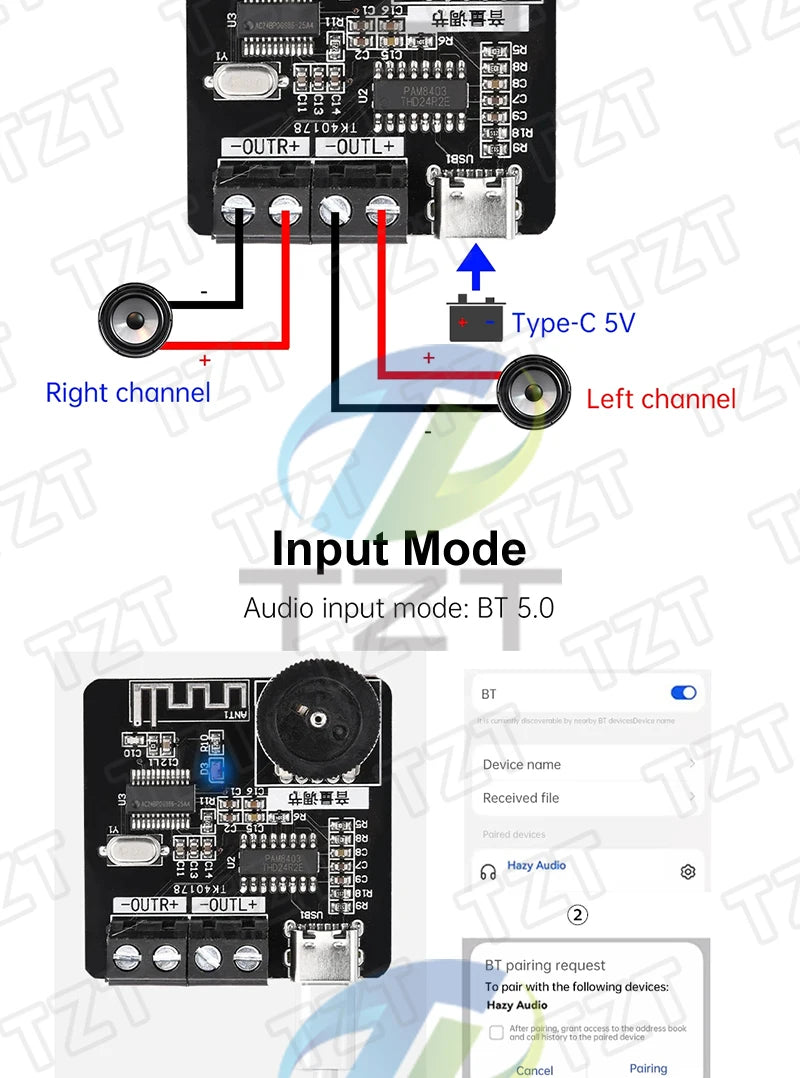XH-A164 Miniature Digital Bluetooth Amplifier Board PAM8403 Case Modification TYPE-C Power Supply Dual 5W