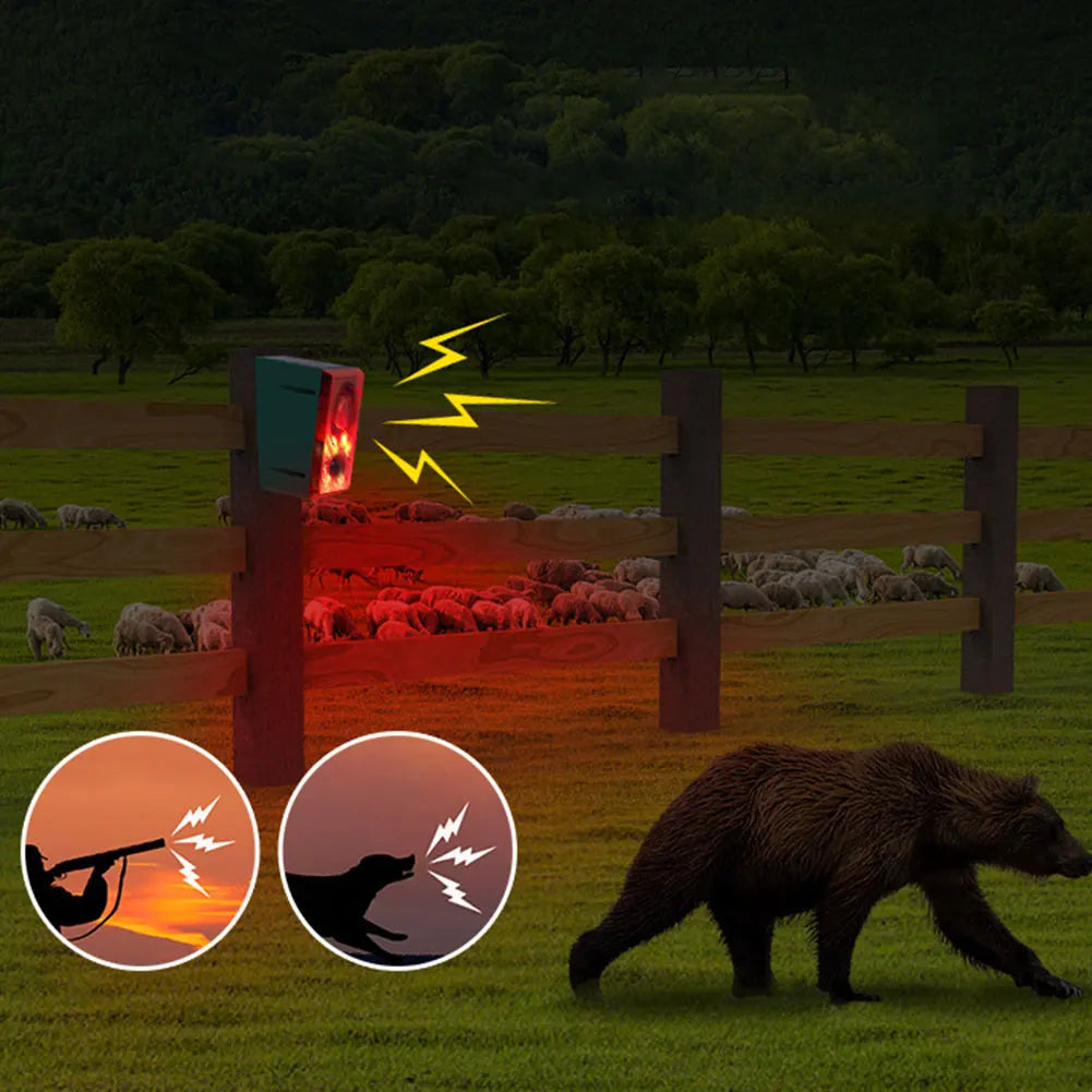 Solar Outdoor Motion Sensor Alarm Home  Alarm with Dog Barking Gunshot Sound Support Recording and Adjustable Volume