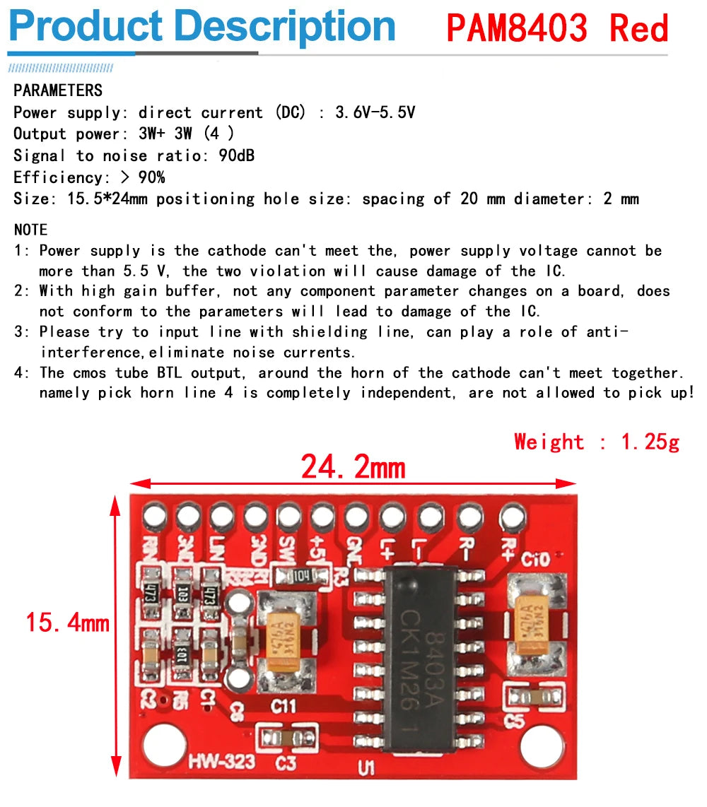 Bluetooth 5.0 PAM8403 MINI Digital Amplifier Board 2 * 3W Class D Digital DC 2.5V To 5V Power Speaker Module With Potentionmeter