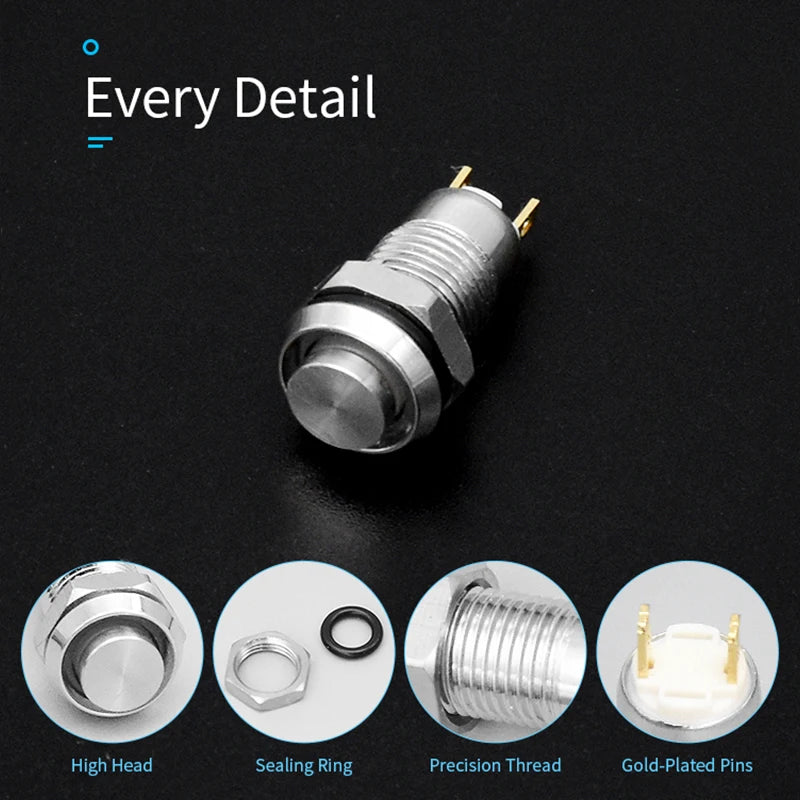 1pc 8mm Metal Push Button Switch Self-reset Momentary Self-locking Latching 2 Pins High Head 3A/250V Computer Doorbell Horn