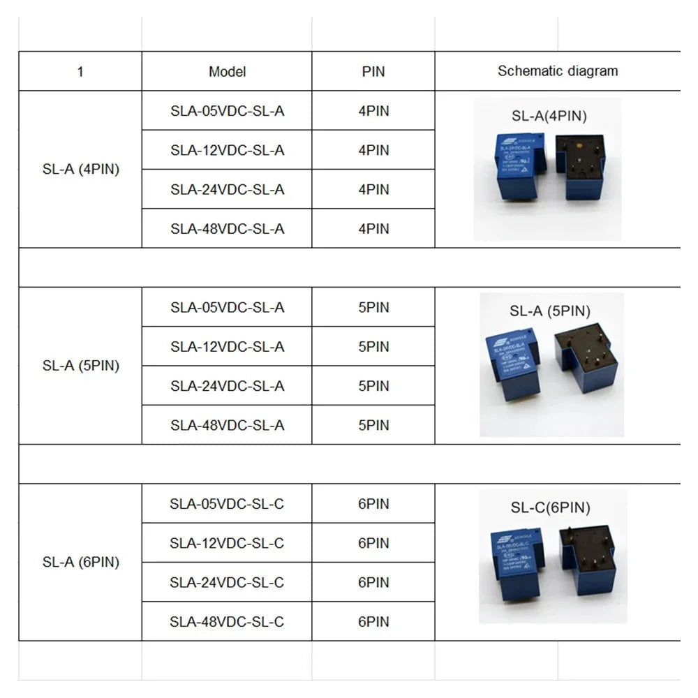 5 PCS Power Relay SLA Series SLA-05V 09V 12V 24V 48VDC-SL-A -C 4 Pin 5 Pin 6 Pin 30A T90 for Electronic Components Market