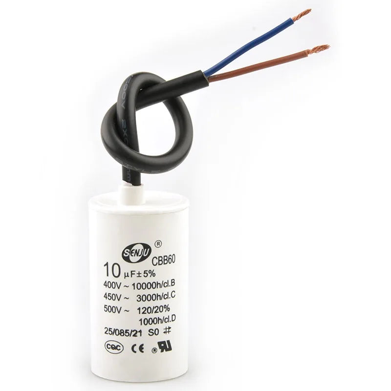CBB60 Motor Start Capacitor for Washing Machine, Spin Dryer, Water Pump 4/5/6/8/10/12/20/100UF