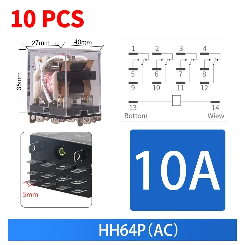10PCS Miniature Control Small Intermediate Relay With Socket Base AC 110V 220V DC 12V 24V HH52P HH53P HH54P HH62P HH63P HH64P