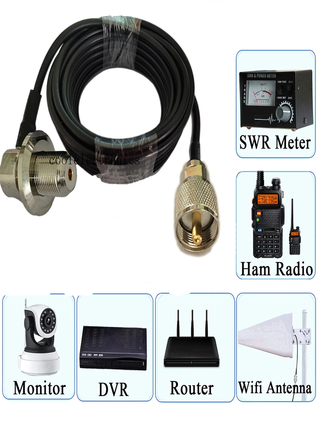 Long UHF PL259 Male to UHF SO239 Female Connector for Car Mobile Radio Antenna RG58 Coax Cable 1/2/3/5/10/15/20/30m