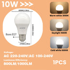 1-10Pack E27 10W LED Bulb Are Equivalent to 100W Incandescent Lamps  110V 220V Ultra-Bright 3000K 6000K For Living Room Use