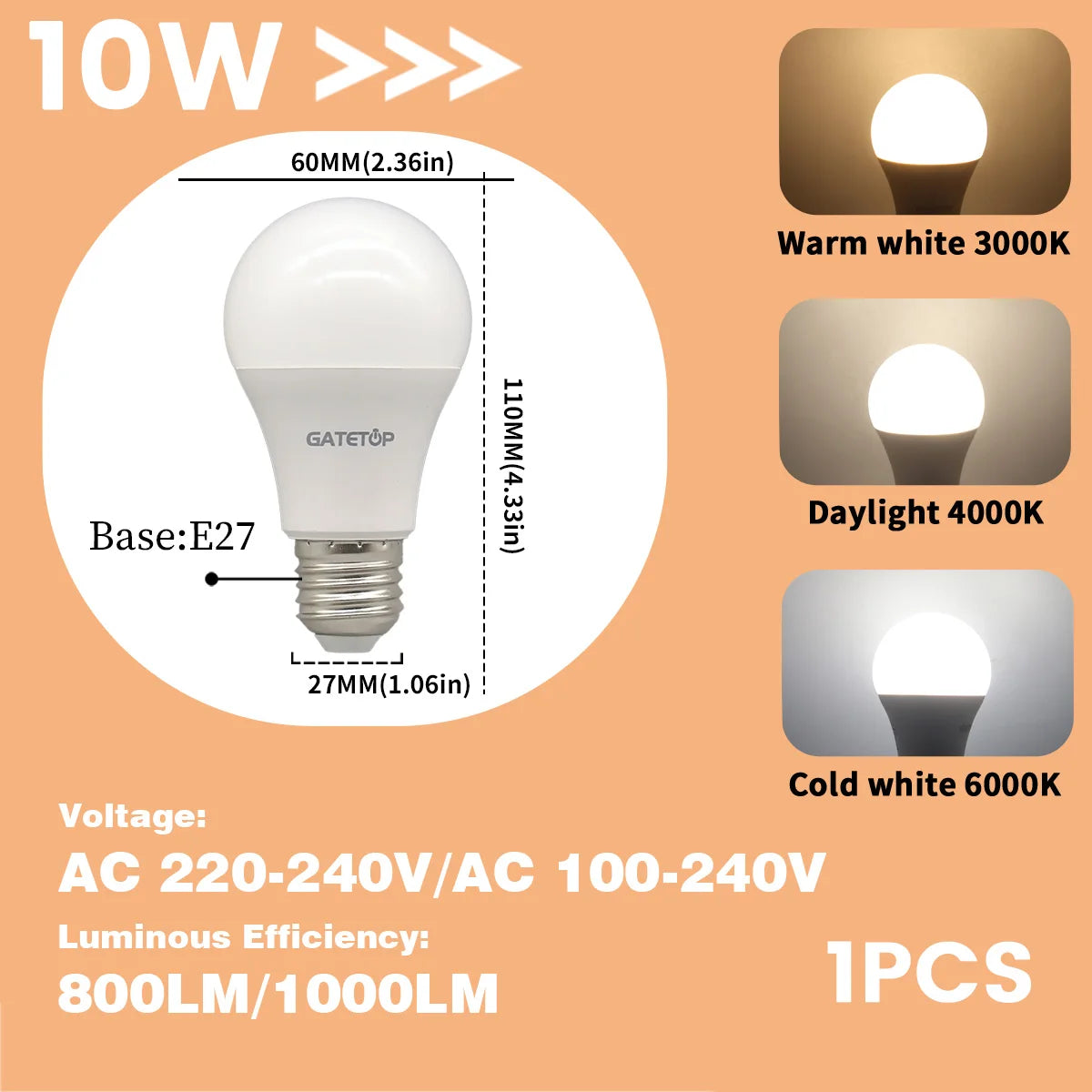1-10Pack E27 10W LED Bulb Are Equivalent to 100W Incandescent Lamps  110V 220V Ultra-Bright 3000K 6000K For Living Room Use