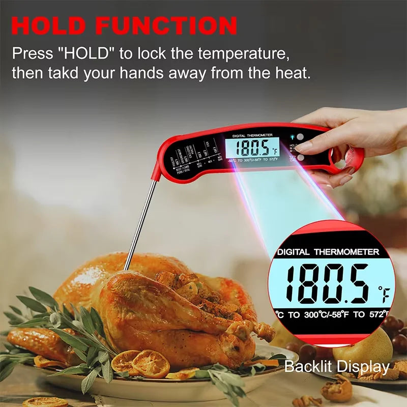 LMETJMA 0.5 Sec Instant Read Meat Thermometer Digital Waterproof Food Thermometer with Backlight Kitchen Thermometer For BBQ ﻿