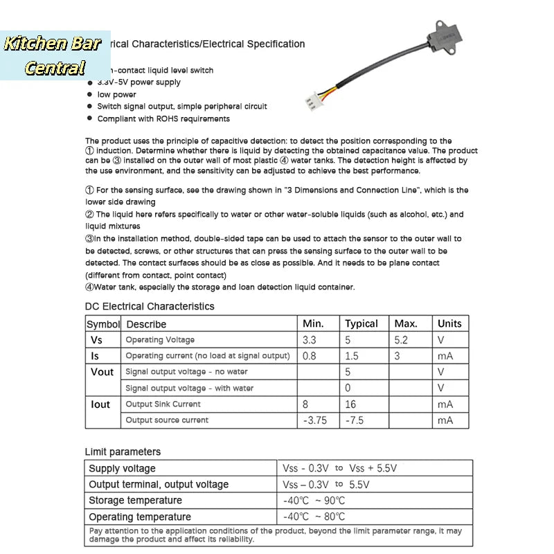 【Non Contact Water Level Sensor Capacitive Liquid Level Sensor Liquid Detection Switch Controller Water Level Detector Tool】