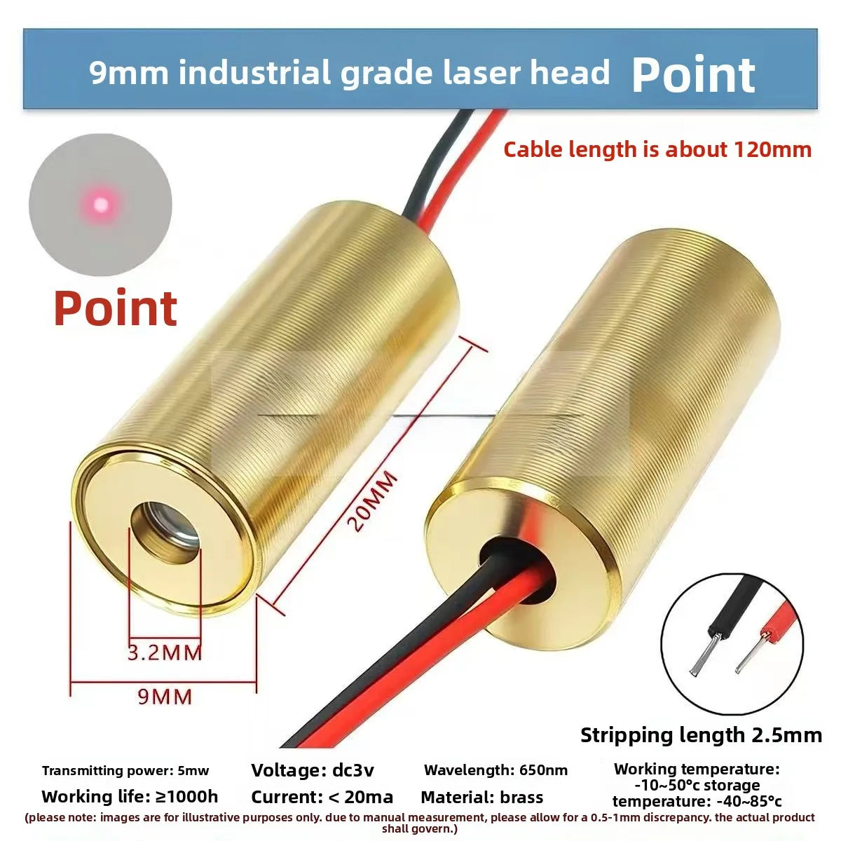 1PCS 9MM Industrial Grade Laser Head, 10mW Red Dot Spot, Straight Cross, 3V Line Horizontal Positioning Laser Module