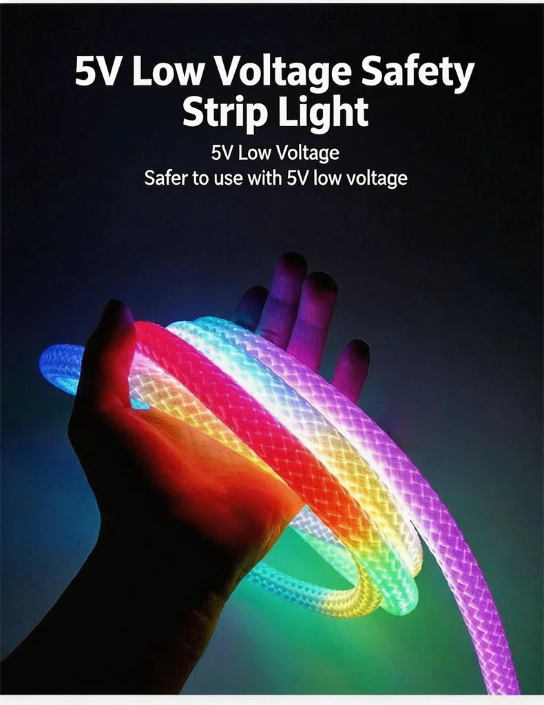 360 Glow Round RGB Neon LED Woven Strip Light 24key Bluetooth APP Remote Control 5V USB WS2812B Music Sync Waterproof Rope Decor