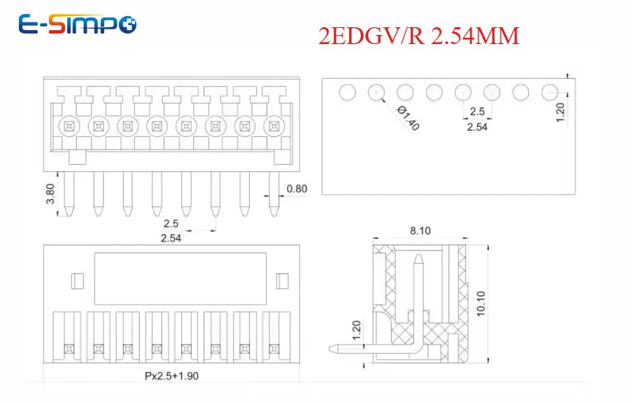 5PCS 2.54mm 15EDG 2EDG  PCB Screw Terminal Block 2-16P Female Socket Pitch Straight/Right Angle Pin Pin Header Wire Connector