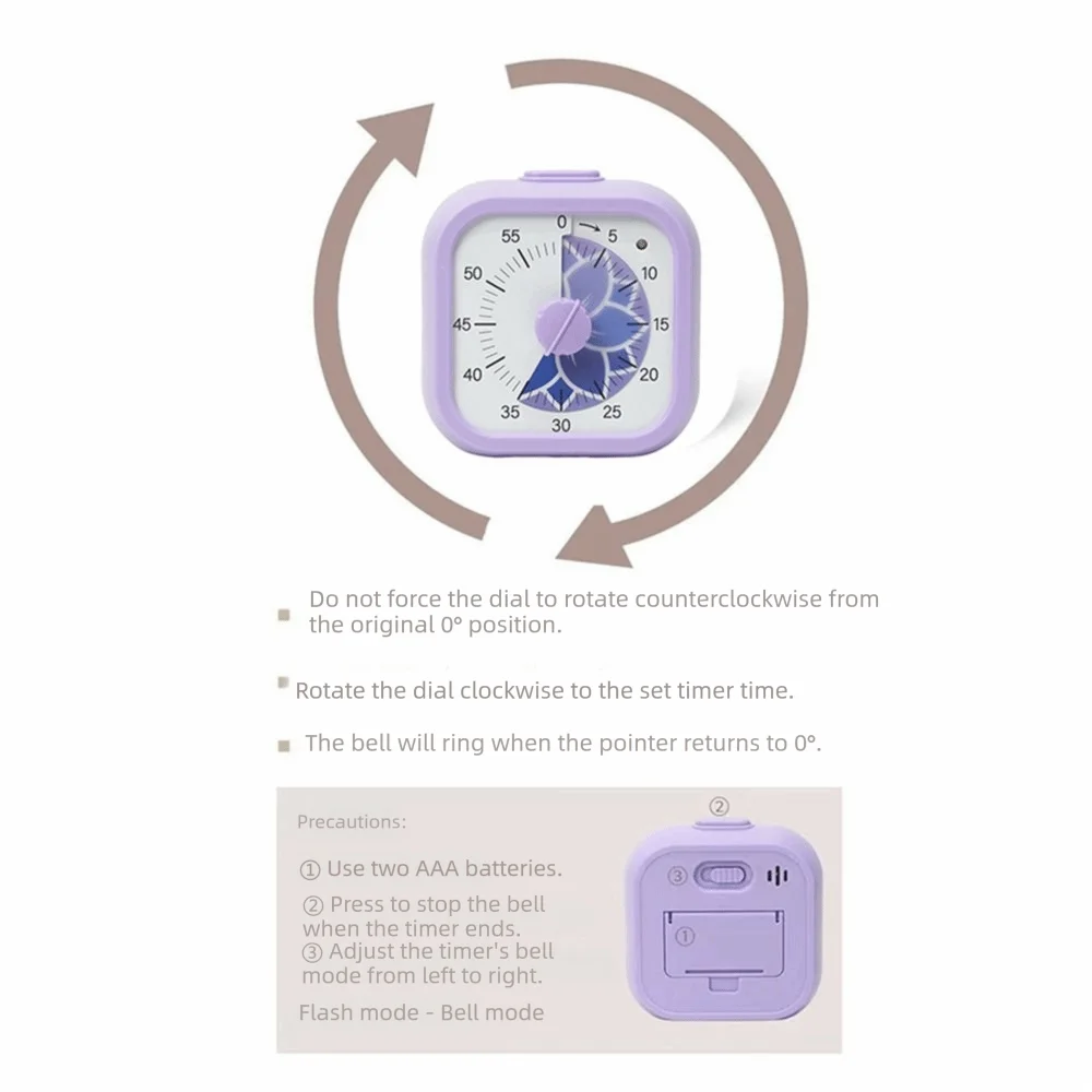 60 Minute Visual Timer Self Discipline Silent Operation Countdown Alarm Clock Square / Round Design Visualization