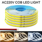 1-5m COB LED Strip 220V Flexible Tape Lights  Light Smart IC No Need Driver High Bright 240 LEDs Linear Lighting RA95 Warm White