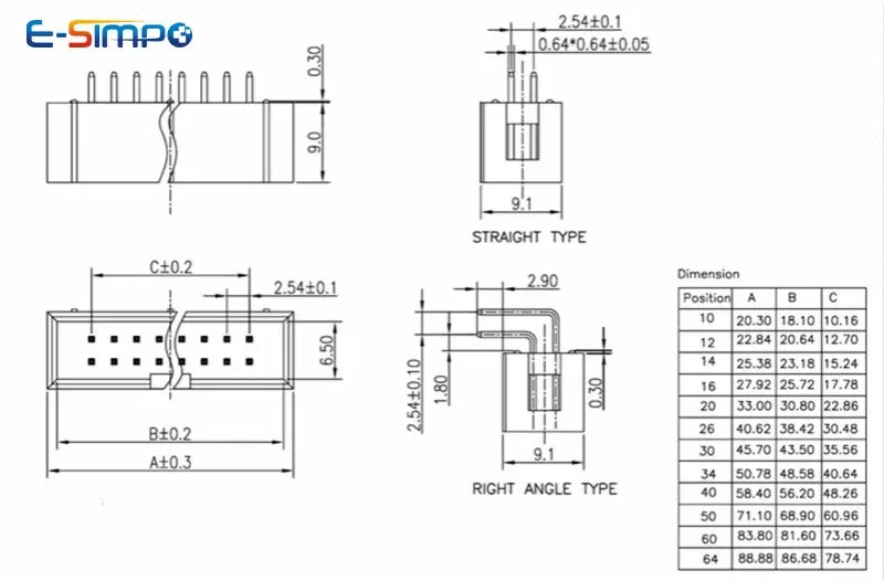 10pcs DC3 2.54mm DIP RA Right Angle SMT Double Row 6P 10P 20P 26P 34P 40P ISP Male Pin IDC JTAG Socket Box Header