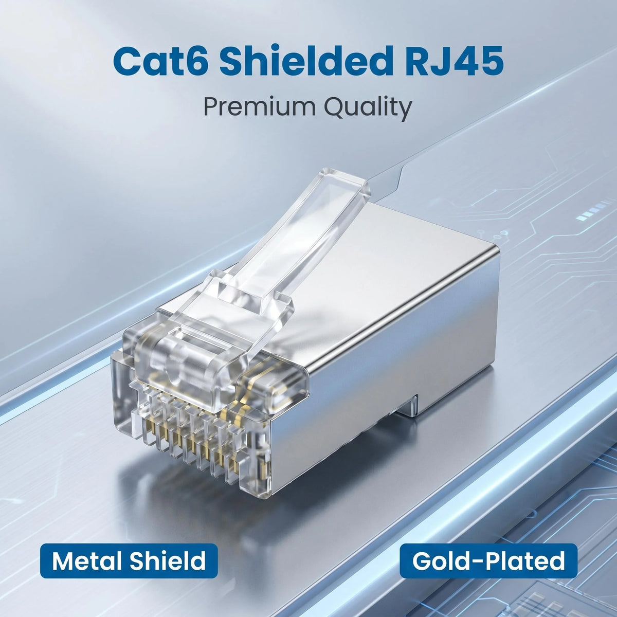 Pass Through RJ45 Connector 8P8C Cat7/Cat6/Cat5 Shielded Connectors Crystal End Gold-Plated 8P8C Crimp UTP Ethernet Modular Plug