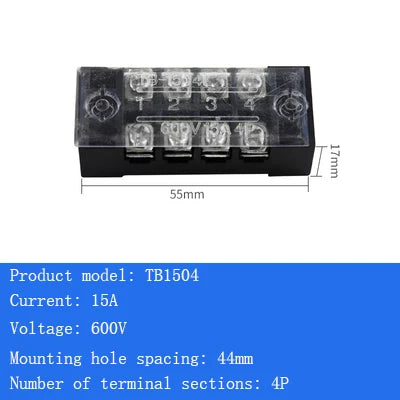 TB15A 25A 45A Copper Wiring Terminal Block 3/4/5/6/8/10/12 Position Electrical Connector Board Current Terminal Strip