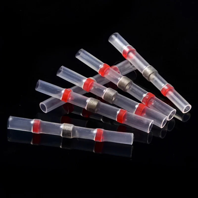 100/500/1000PCS Waterproof Solder Seal Sleeve Splice Terminals Copper Heat Shrink Electrical Wire Butt Connectors AWG22-18 Red