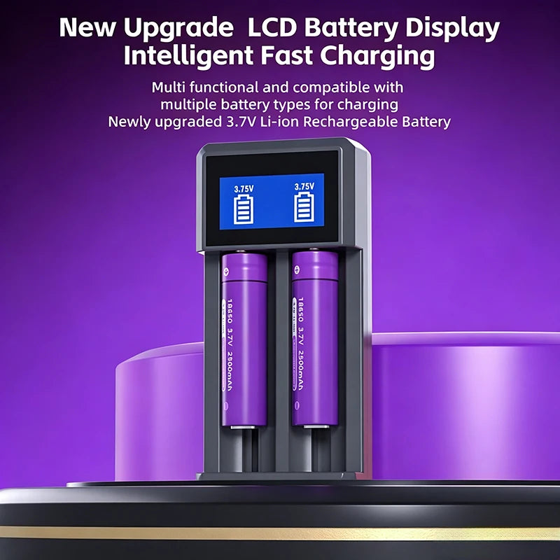 KOSHARE A402 2 Slots LCD Smart Battery Charger For 3.7V 18650 Lithium Rechargeable Batteries Universal With Type-C Port Input
