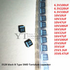 100PCS 3528 Black B Type SMD Tantalum Capacitor 6.3V 10V 16V 25V 10/22/33/47/100/220/330UF