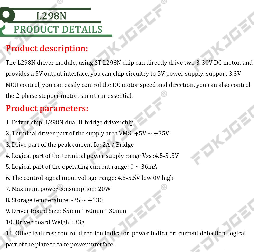 Mini L298N driver board module L298N stepper motor smart car robot breadboard peltier High Power DC Motor Driver for arduino