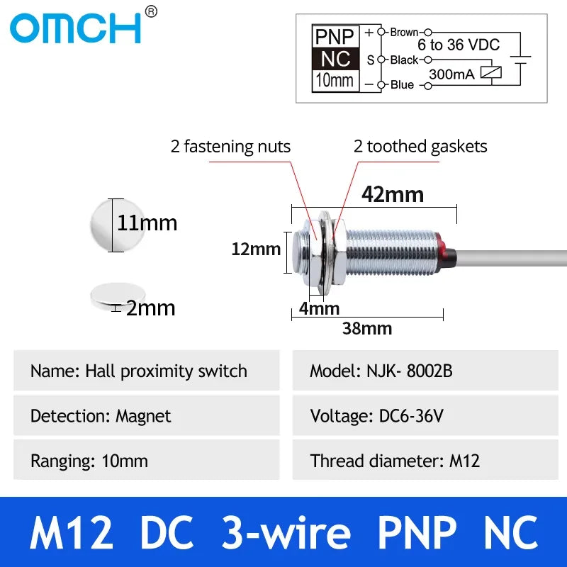 OMCH Hall Switch NJK-5002 Proximity Inductive Magnetic Pole Sensor M8/M12 Normally Open/Closed 24V Hall Effect Proximity Sensor