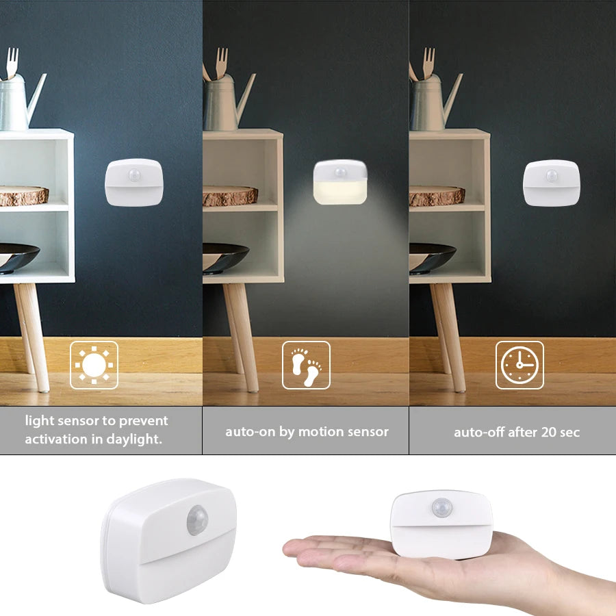 1/3/6 Pack Motion Sensor Night Light Battery Powered AAA Stick Anywhere Auto on Off Soft Light for Wardrobe Bedside Bathroom