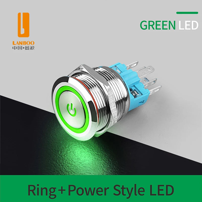 LANBOO 22B2 Economy Metal Pushbutton Switch / 1NO1NC / Momentary or Latching Available. Ring/Power Supply Button