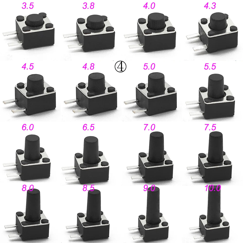 50PCS 4.5X4.5X3.5/3.8/4.5/5/6/7/8/9/10/12MM 4Pin DIP 12V PCB Tiny Button Tact Switch 260GF Momentary Tactical Push Button