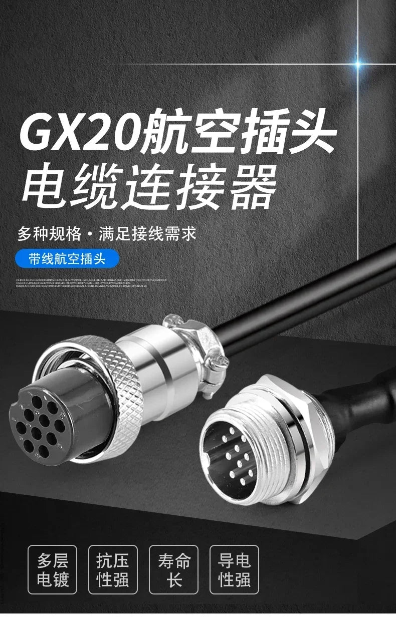 GX20 2 Side Female Plug Electrical Aviation Connector M20 2 3 4 5 6 7 8 9 10 12 14 15 Pin 1m 2m 3M Extension Cable customizable