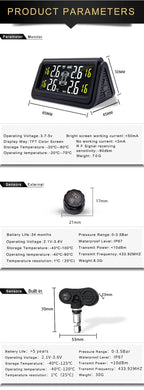 Solar Wireless Tire Pressure Monitoring System TPMS Auto Security Alarm Device Digital Colorful Display With 4 sensors