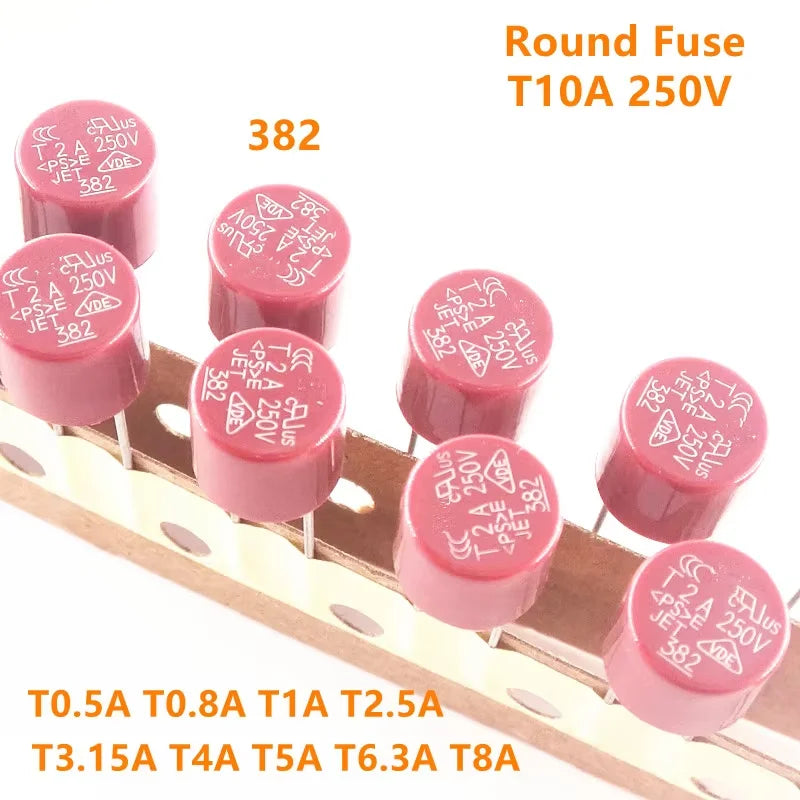 10PCS Round Fuse Slow Blow 500mA 1A 2A 2.5A 3.15A 4A 5A 6.3A 8A 10A 250V 382 Plastic T2A LCD TV Power Board
