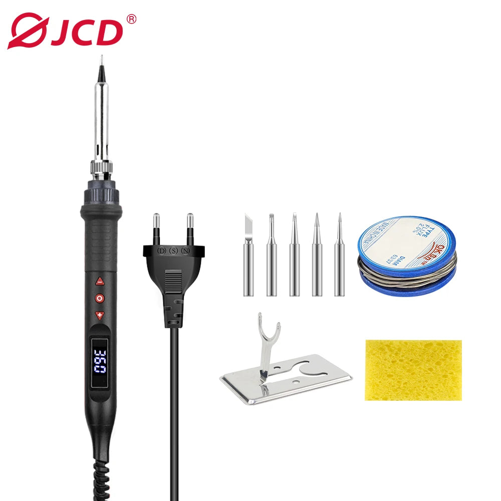 JCD 80W Soldering Iron Kit with Switch Adjustable Temperature LCD Screen Digital Soldering Welding Tool Solder Iron Tip Rework