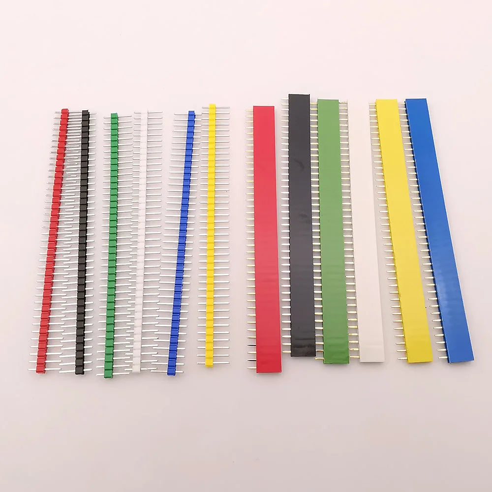 10Pair Single Row Pin Female Header Socket Pitch 2.54mm 40 Pins Connector 1x40P DIP Male Plug Header PCB Board Strip for Arduino