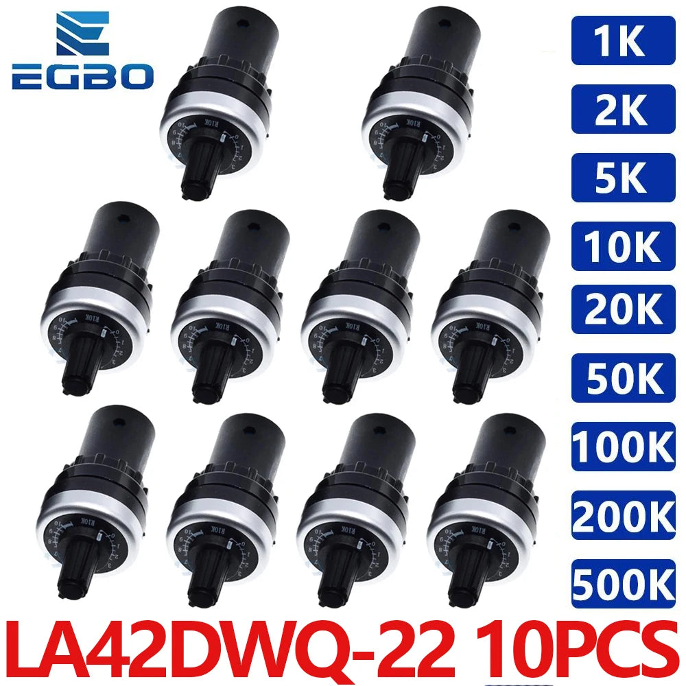10PCS LA42DWQ-22 Rotary Potentiometer Resistance Switch Converter,  500K, 200K, 100K, 50K, 20K,10K, 5K, 2K, 1K
