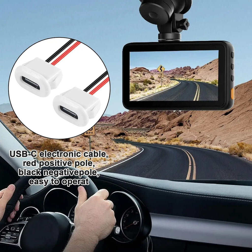 8PCS USB Power Connector USB-C Plug to 2 Pin Bare Wire Open End Connector Type C Female Chassis Waterproof Extension Power Cable
