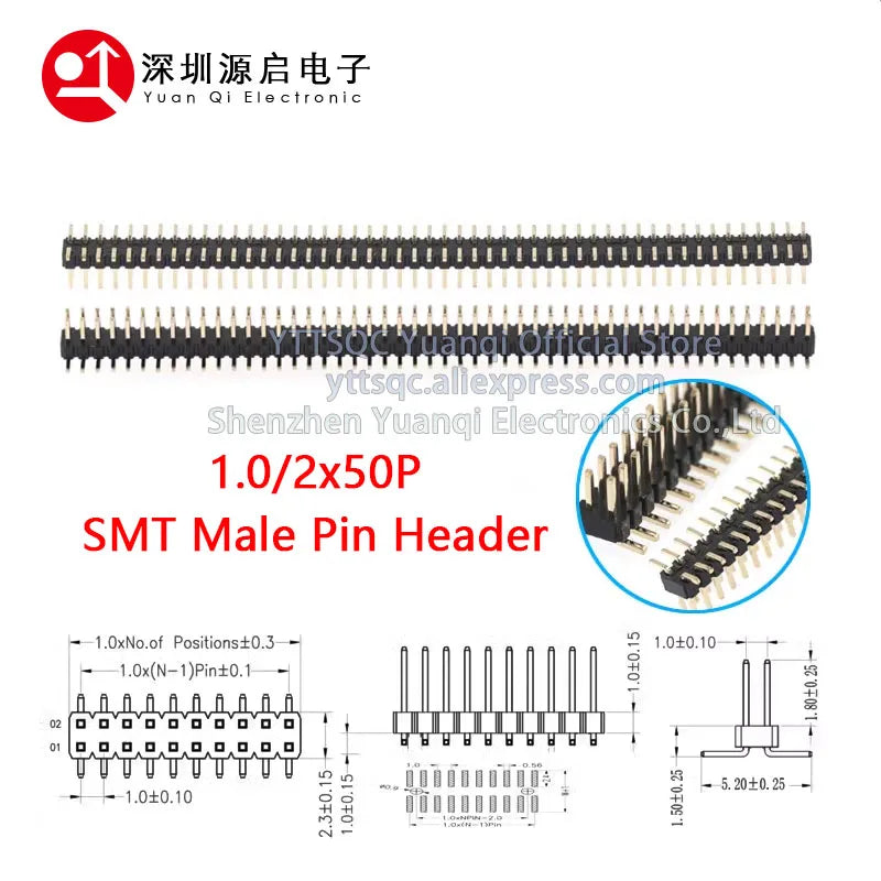 1.0mm Pin Header Connector Single Double Row 1*50P 2*50P SMD SMT Male Female Header Straight Pin Right Angle R/A Socket 1X50pin
